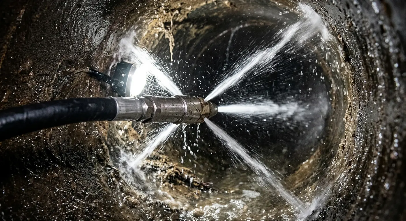 High-pressure hydro jetting nozzle cleaning sewer pipe for Storm Drain Cleaning in Anthem